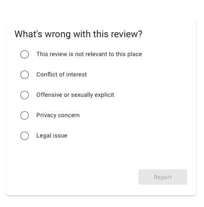 select what is wrong with the google my business review