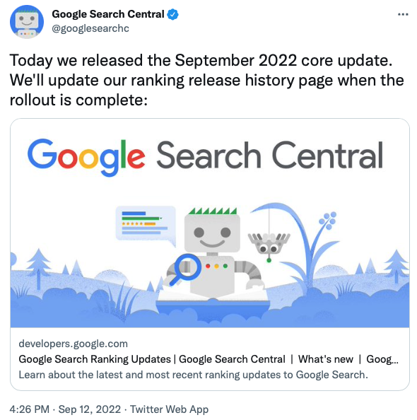 Google Announces September 2022 Core Algorithm Update