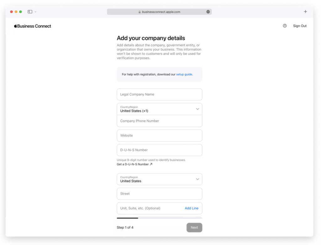 Apple Business Connect - Add your company details